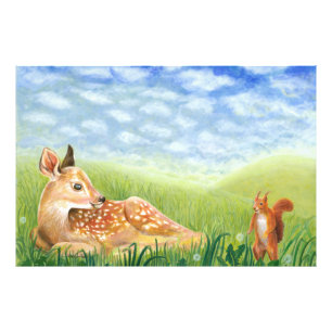 Fawn in the Grass Illustration Fototryck