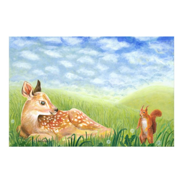 Fawn in the Grass Illustration Fototryck (Framsidan)