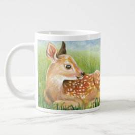 Fawn in the Grass Illustration Jumbo Mugg