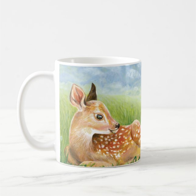 Fawn in the Grass Illustration Kaffemugg (Vänster)
