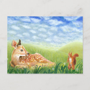 Fawn in the Grass Illustration Vykort