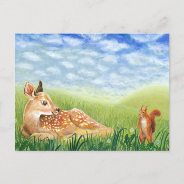 Fawn in the Grass Illustration Vykort (Framsida)