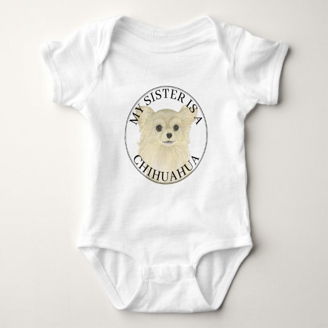 Fawn Långhårig Chihuahua Hund Stor Syster T Shirt (Framsida)