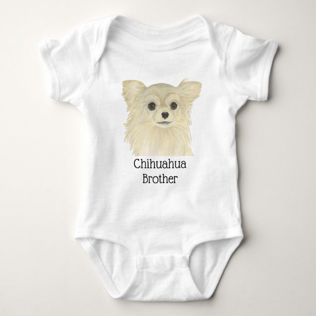 Fawn Långhårig Chihuahua Hund T Shirt (Framsida)