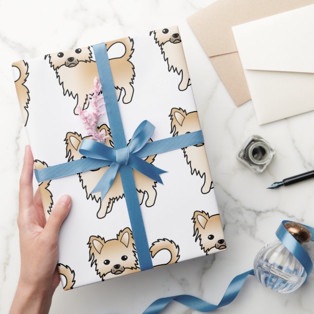 Fawn Long Coat Chihuahua Söt Hund Mönster Presentpapper (Gifting)