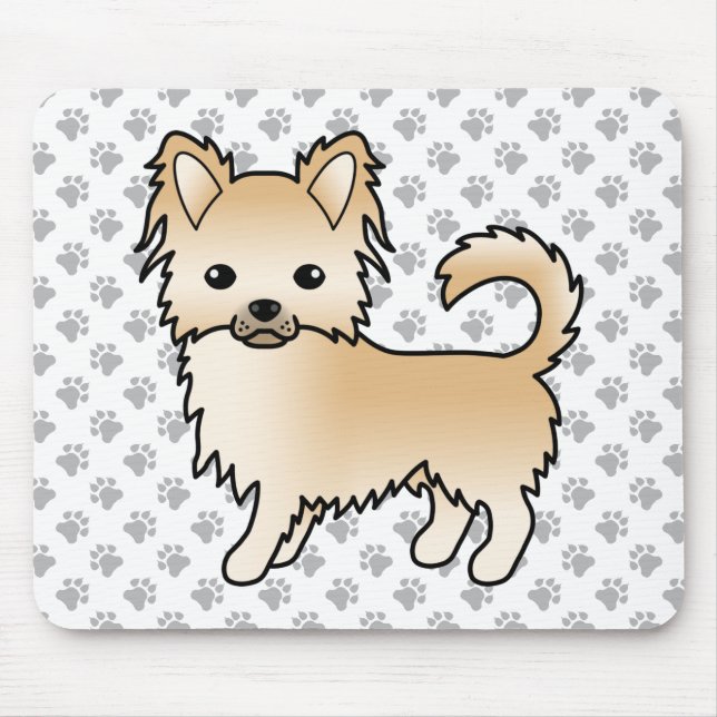 Fawn Long Coat Chihuahua Tecknad Hund & Tass Musmatta (Framsidan)