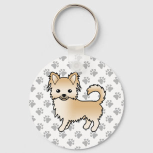 Fawn Long Coat Chihuahua Tecknad Hund & Tass Nyckelring