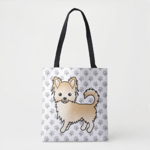 Fawn Long Coat Chihuahua Tecknad Hund & Tass Tygkasse