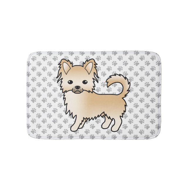 Fawn Long Coat Chihuahua Tecknad Hund & Tassar Badrumsmatta (Framsidan)