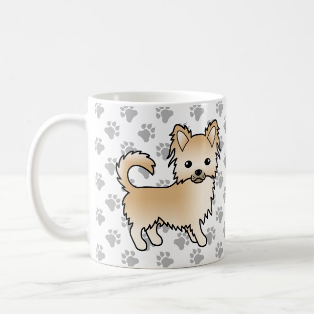 Fawn Long Coat Chihuahua Tecknad Hund & Tassar Kaffemugg (Vänster)
