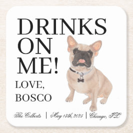 Fawn Mask Frenchie Fransk Bulldog Bröllop Underlägg Papper Kvadrat