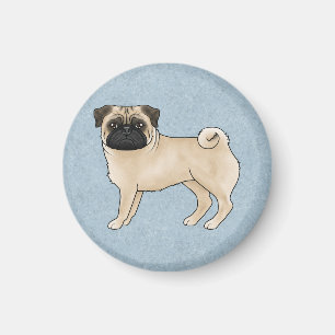 Fawn Mops Hund Canine Söt Tecknad Illustration Blå Magnet