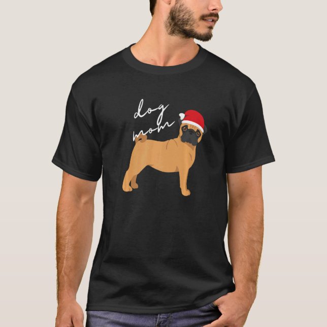 Fawn Mops Hund Mamma Jul T Shirt (Framsida)
