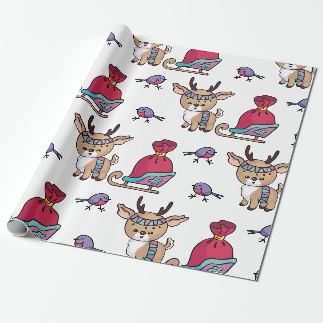 Fawn och dess lille Sleigh Wrapping Papper Presentpapper (Utrullad)