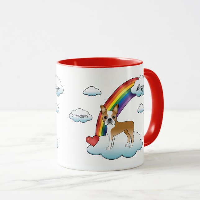 Fawn och vit Boston Terrier-regnbågsminne Mugg (Framsida höger)