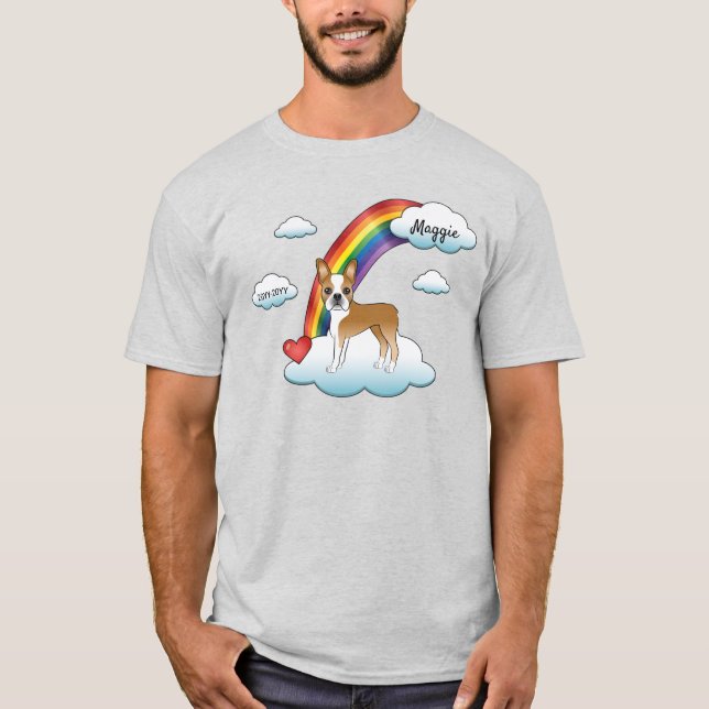 Fawn Och Vit Boston Terrier Regnbågsminne T Shirt (Framsida)