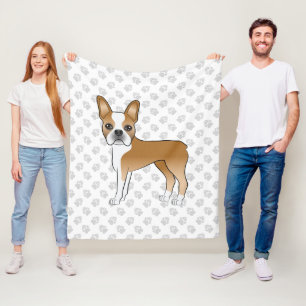 Fawn och vit Boston Terrier-seriehund & Tassar Fleecefilt