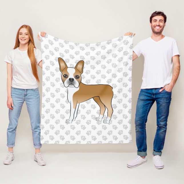 Fawn och vit Boston Terrier-seriehund & Tassar Fleecefilt (På plats)