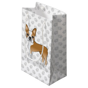 Fawn och vit Boston Terrier-serietecknad hund & ta
