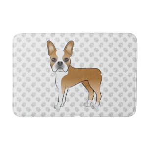Fawn och vit Boston Terrier-serietecknad hund & ta Badrumsmatta