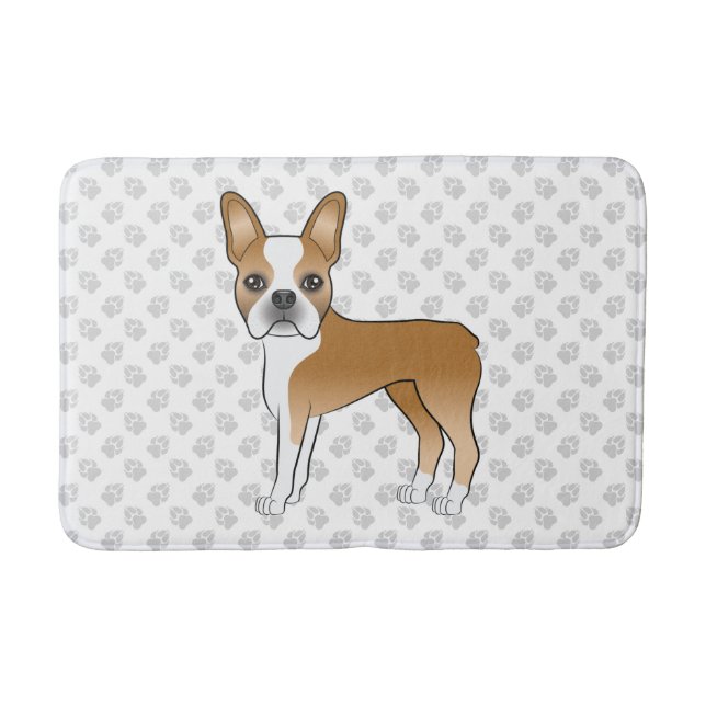 Fawn och vit Boston Terrier-serietecknad hund & ta Badrumsmatta (Framsidan)