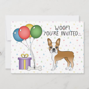 Fawn Och Vit Boston Terrier Söt Hund - Födelsedag Inbjudningar