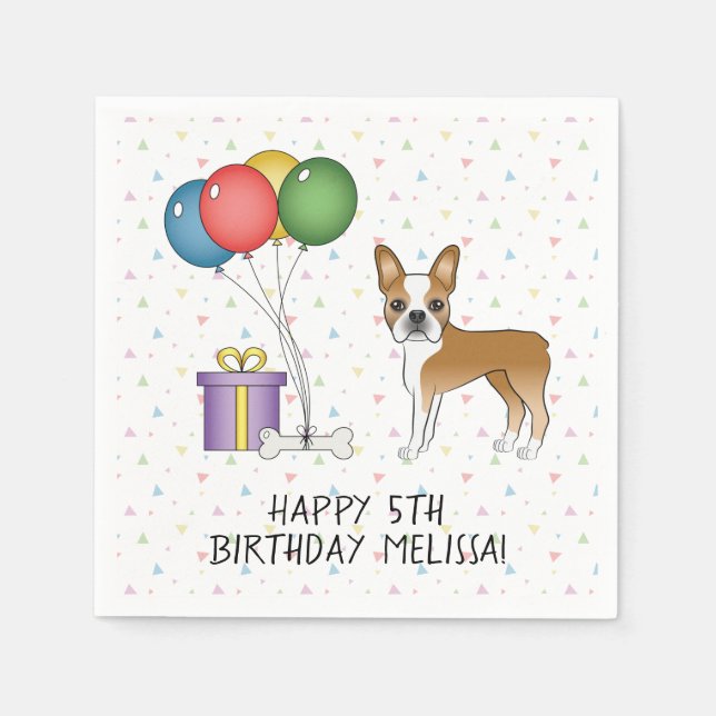 Fawn Och Vit Boston Terrier Söt Hund - Födelsedag Pappersservett (Framsidan)