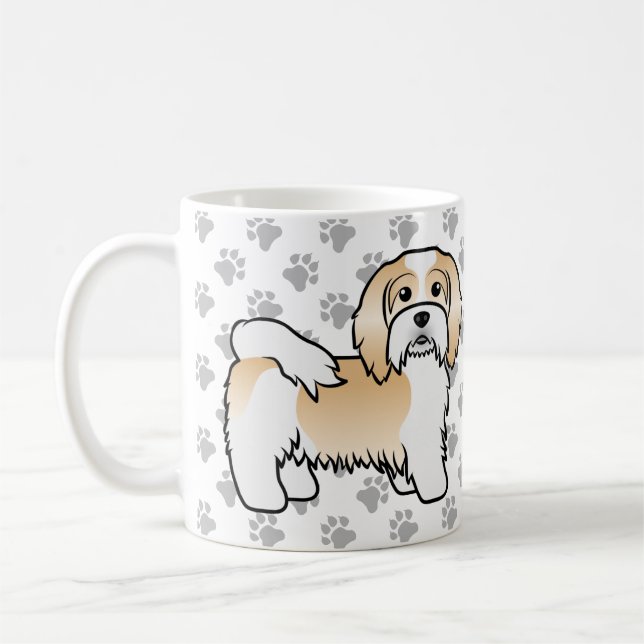Fawn Och Vit Havanesiska Söt Tecknad Hund Kaffemugg (Vänster)