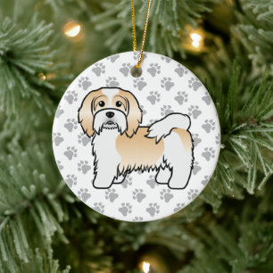 Fawn och vit Havanesiskt sött tecknat hund Julgransprydnad Keramik