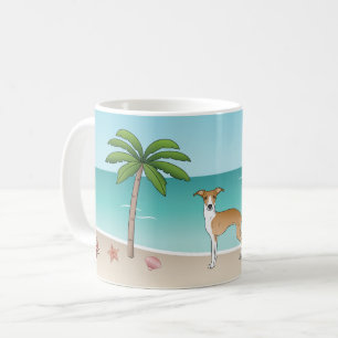 Fawn Och Vit Iggy Hund På En Tropisk Sommarstrand Kaffemugg