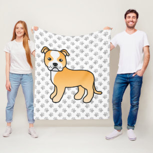 Fawn Och Vit Staffie Söt Tecknad Hund & Tassar Fleecefilt