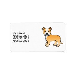 Fawn Och Vit Staffie Söt Tecknad Hund & Text Adressetikett