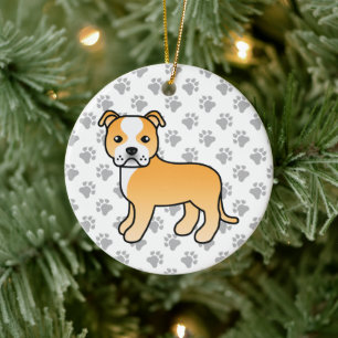 Fawn Och Vit Staffordshire Bull Terrier Hund Julgransprydnad Keramik
