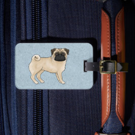 Fawn pälsfärgad Mops Pug Hundras Design Blå Bagagebricka