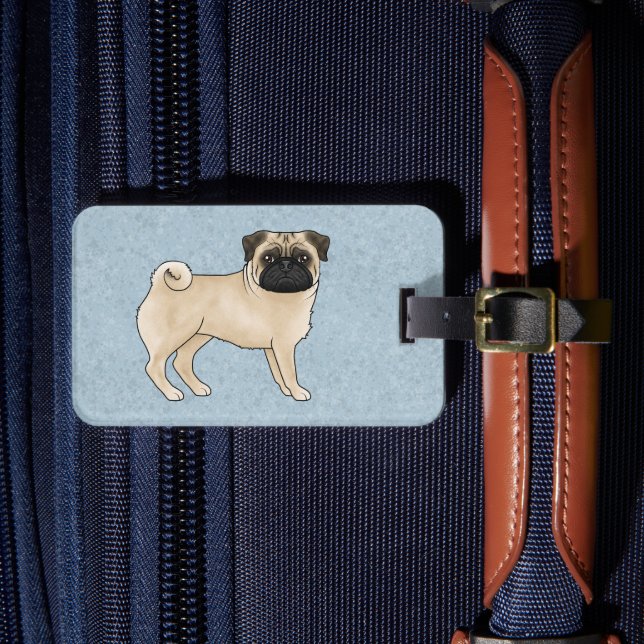 Fawn pälsfärgad Mops Pug Hundras Design Blå Bagagebricka (Framsida Insitu 4)
