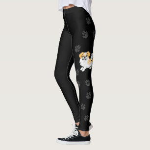 Fawn Parti-Color Tibetansk Spaniel Söt Hund & Tass Leggings