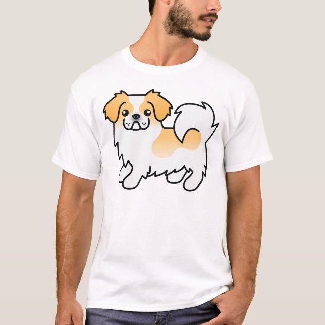 Fawn Parti-Färg Tibetan Spain Cute Tecknad hund T Shirt (Framsida)