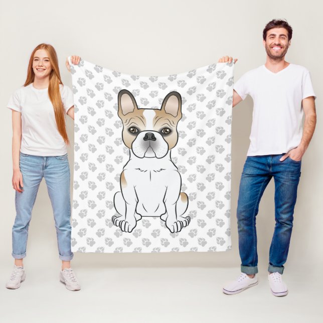Fawn Piebald Fransk Bulldog/Frenchie Tecknad hund Fleecefilt (På plats)