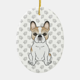 Fawn Pied Fransk Bulldog Frenchie Söt Hund & Text Julgransprydnad Keramik