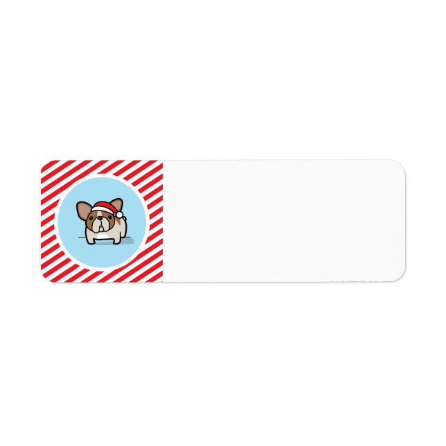 Fawn Pied Frenchie på Candy cane Rand Returadress Etikett (Framsidan)