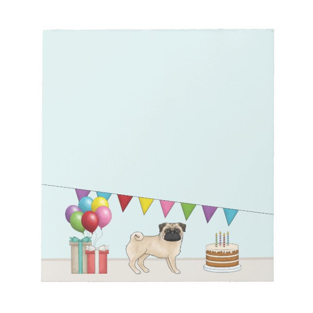 Fawn Pug Cute Tecknad hund Colorful Birthday Anteckningsblock (Framsida)