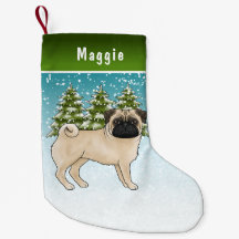 Fawn Pug Cute Tecknad hund Snowy Winter Forest