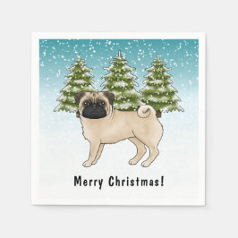 Fawn Pug Cute Tecknad hund Snowy Winter Forest Pappersservett