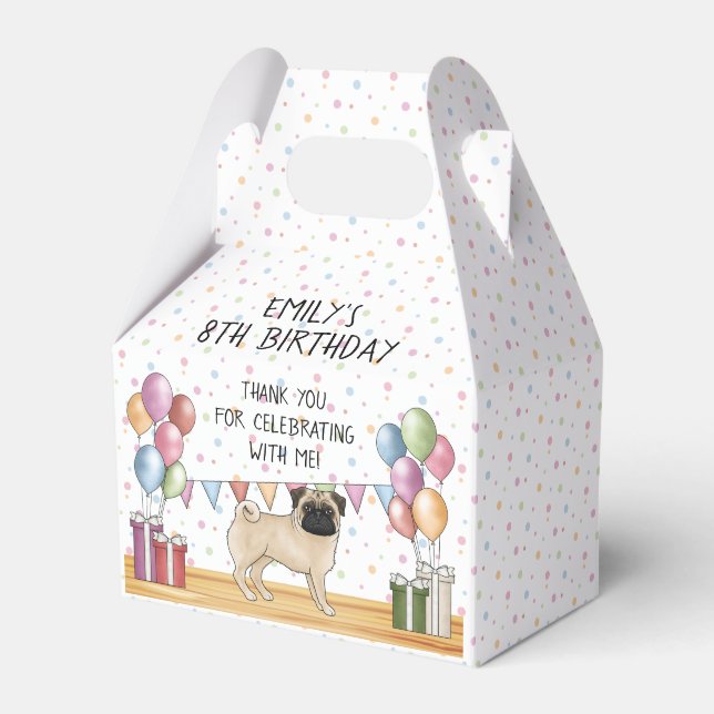 Fawn Pug Hund Colorful Pastel Birthday Tack Presentaskar (Framsidan Sidan)