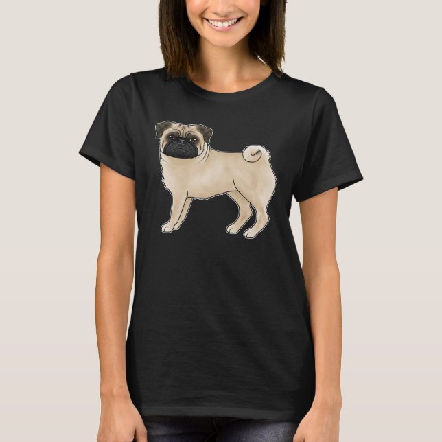 Fawn Pug Hund Cute Tecknad Illustration T Shirt (Framsida)