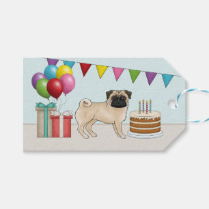 Fawn Pug Hund Mops Hund Färgglad Glad Födelsedag Presentetikett