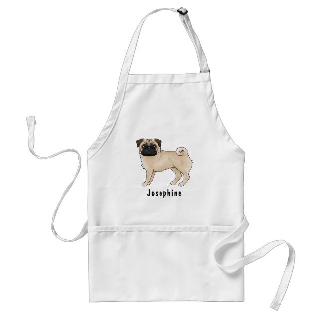 Fawn Pug Hundras Cute Cartoon Hund Och Namn Förkläde (Framsidan)