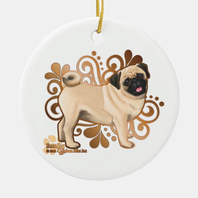 Fawn Pug Julgransprydnad Keramik (Framsidan)