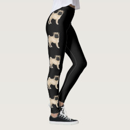 Fawn Pug Mops Hund aveln Cute Tecknad hund Black Leggings