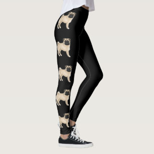 Fawn Pug Mops Hund aveln Cute Tecknad hund Black Leggings